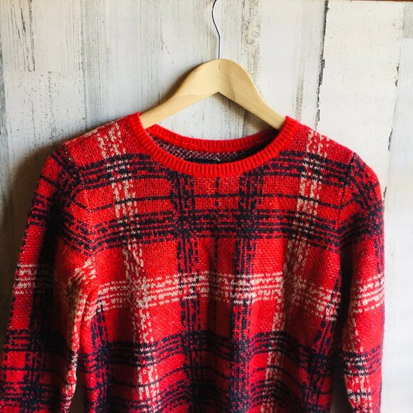 NWOT Ann Taylor Wool Mohair Blend Sweater XS Plaid Red Windowpane Preppy  Approx - Picture 2 of 13